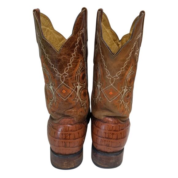 VTG Mens Unbranded Cowboy Alligator Print Square Toe Brown Boots Size 11.5 main image 13